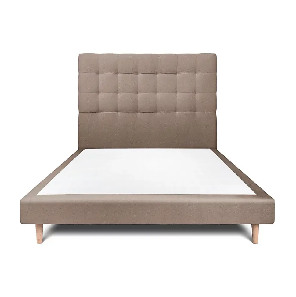 Lit avec tête de lit capitonnée velours et sommier - Lit en bois massif