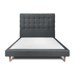 Lit avec tête de lit capitonnée velours et sommier - Lit en bois massif