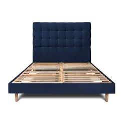 Lit avec tête de lit capitonnée velours et sommier kit - Lit en bois massif