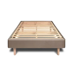 Lit avec tête de lit capitonnée velours et sommier kit - Lit en bois massif