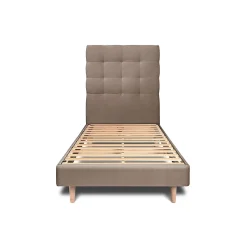 Lit avec tête de lit capitonnée velours et sommier kit - Lit en bois massif