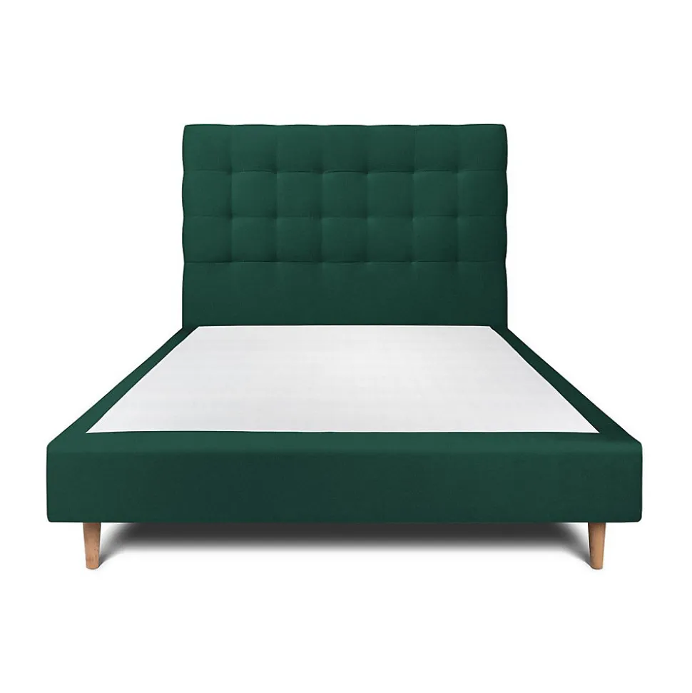 Lit avec tête de lit capitonnée velours et sommier - Lit en bois massif