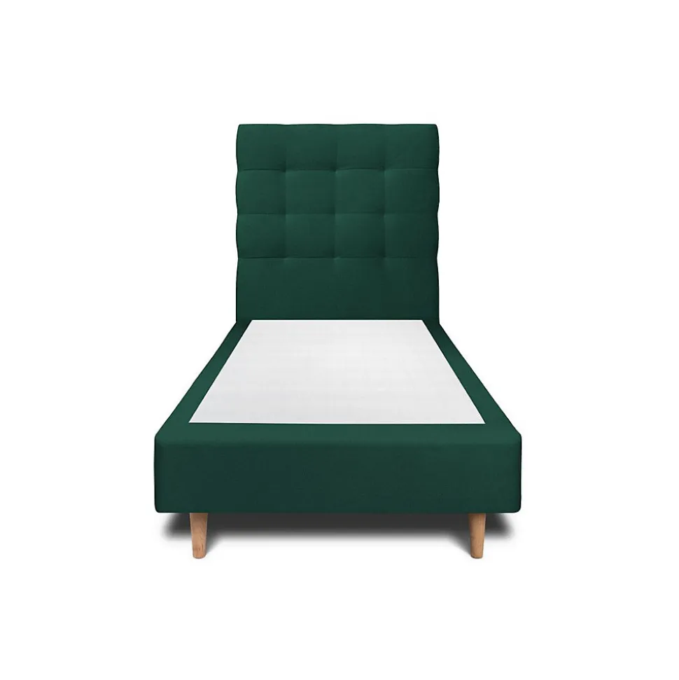 Lit avec tête de lit capitonnée velours et sommier - Lit en bois massif