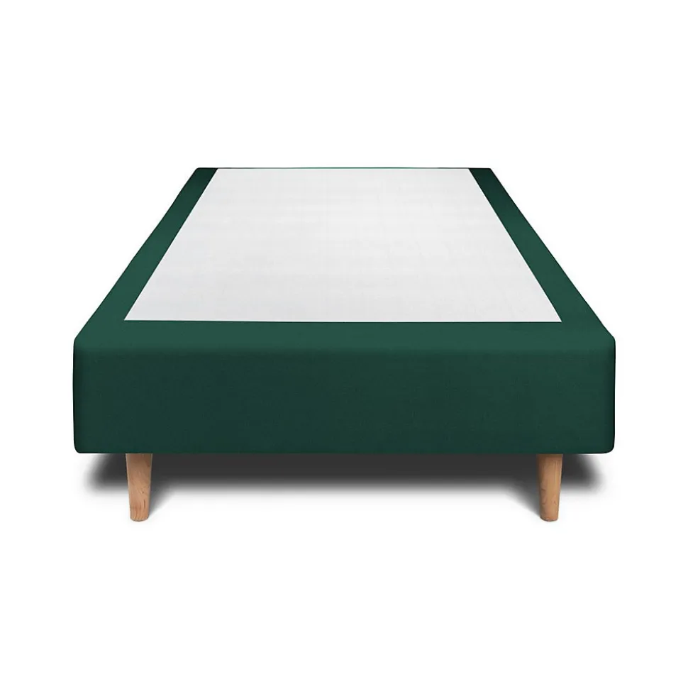 Lit avec tête de lit capitonnée velours et sommier - Lit en bois massif