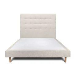 Lit avec tête de lit capitonnée tissu et sommier tapissier - Lit en bois massif