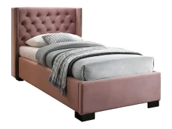 Lit avec tête de lit capitonnée - 90 x 200 cm - Velours rose - MASSIMO II