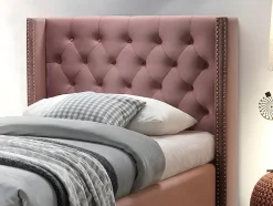 Lit avec tête de lit capitonnée - 90 x 200 cm - Velours rose - MASSIMO II