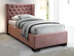 Lit avec tête de lit capitonnée - 90 x 200 cm - Velours rose - MASSIMO II