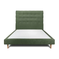 Lit avec tête de lit capitonnée tissu et sommier tapissier - Lit en bois massif