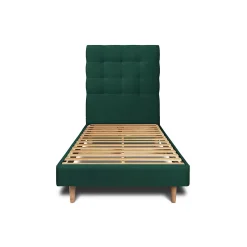 Lit avec tête de lit capitonnée velours et sommier kit - Lit en bois massif