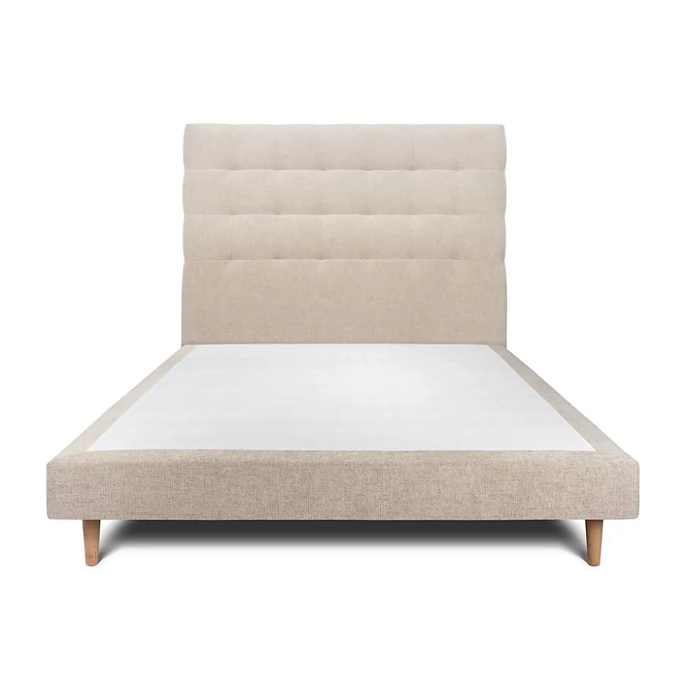 Lit avec tête de lit capitonnée tissu et sommier tapissier - Lit en bois massif