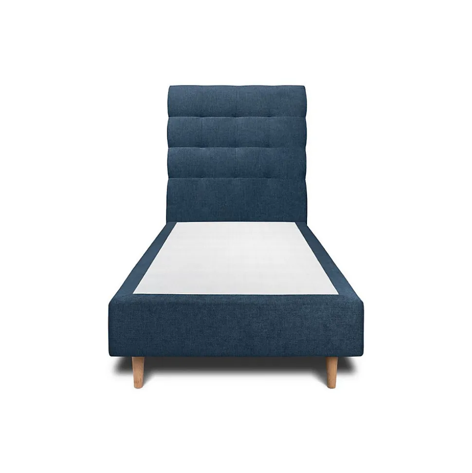 Lit avec tête de lit capitonnée tissu et sommier tapissier - Lit en bois massif