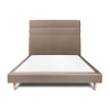 Lit avec tête de lit lignes velours et sommier tapissier - Lit en bois massif