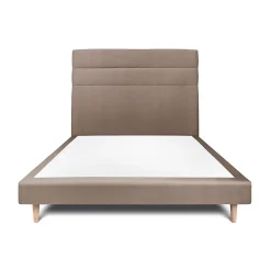 Lit avec tête de lit lignes velours et sommier tapissier - Lit en bois massif