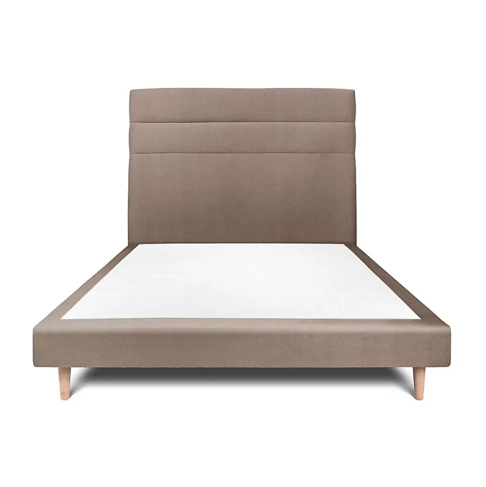 Lit avec tête de lit lignes velours et sommier tapissier - Lit en bois massif