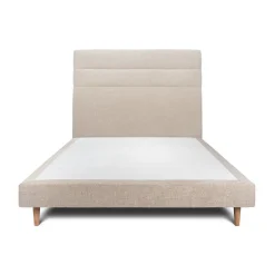 Lit avec tête de lit lignes tissu et sommier tapissier - Lit en bois massif