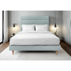 Lit avec tête de lit lignes velours et sommier kit - Lit en bois massif