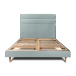 Lit avec tête de lit lignes velours et sommier kit - Lit en bois massif