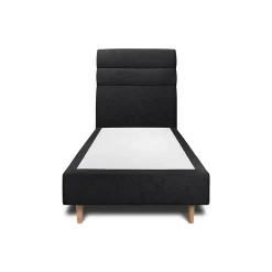 Lit avec tête de lit lignes tissu et sommier tapissier - Lit en bois massif