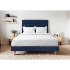 Lit avec tête de lit lignes velours et sommier kit - Lit en bois massif