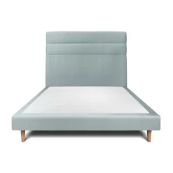 Lit avec tête de lit lignes velours et sommier tapissier - Lit en bois massif