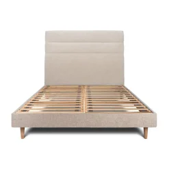Lit avec tête de lit lignes tissu et sommier kit - Lit en bois massif