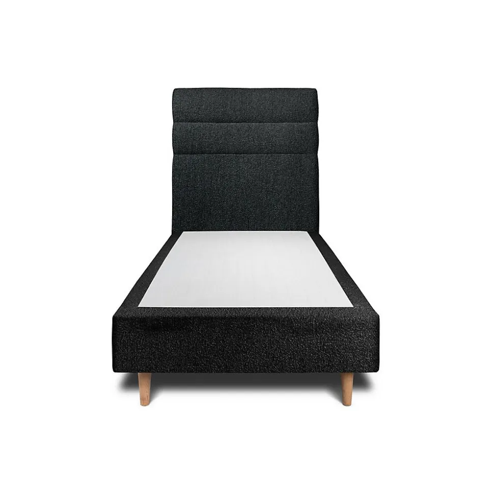 Lit avec tête de lit lignes bouclette et sommier tapissier - Lit en bois massif