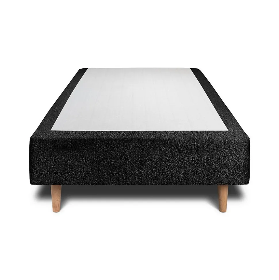 Lit avec tête de lit lignes bouclette et sommier tapissier - Lit en bois massif