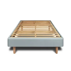 Lit avec tête de lit lignes velours et sommier kit - Lit en bois massif