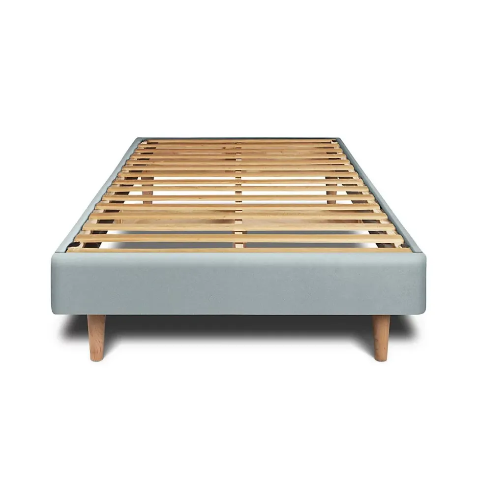 Lit avec tête de lit lignes velours et sommier kit - Lit en bois massif