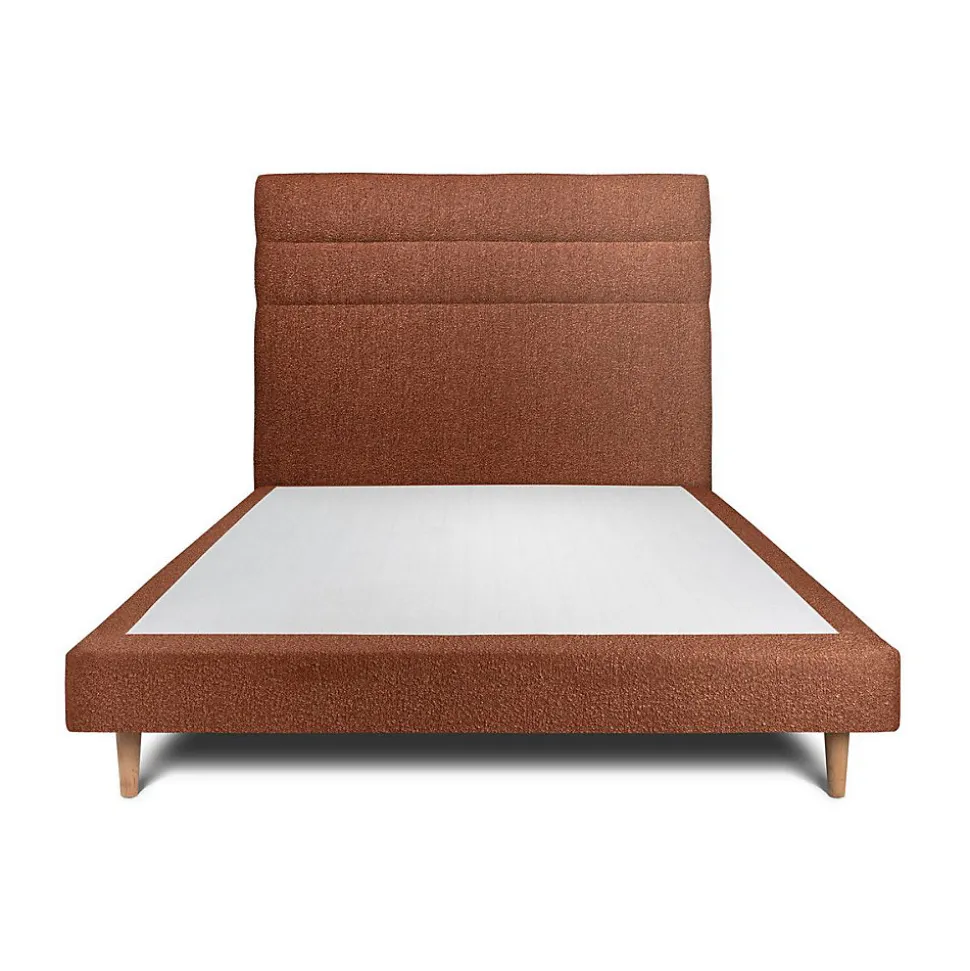 Lit avec tête de lit lignes bouclette et sommier tapissier - Lit en bois massif