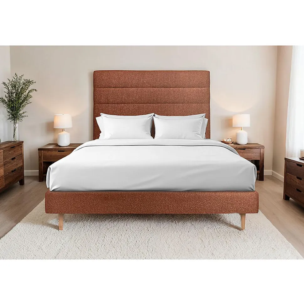 Lit avec tête de lit lignes bouclette et sommier tapissier - Lit en bois massif