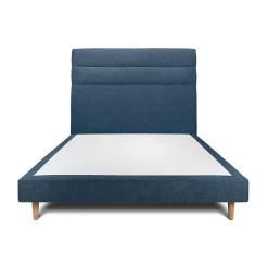 Lit avec tête de lit lignes tissu et sommier tapissier - Lit en bois massif