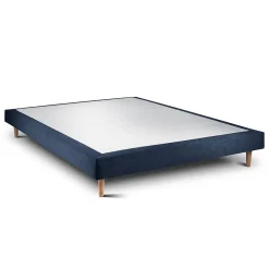 Lit avec tête de lit lignes tissu et sommier tapissier - Lit en bois massif