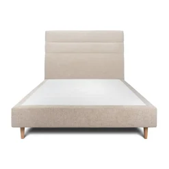 Lit avec tête de lit lignes tissu et sommier tapissier - Lit en bois massif