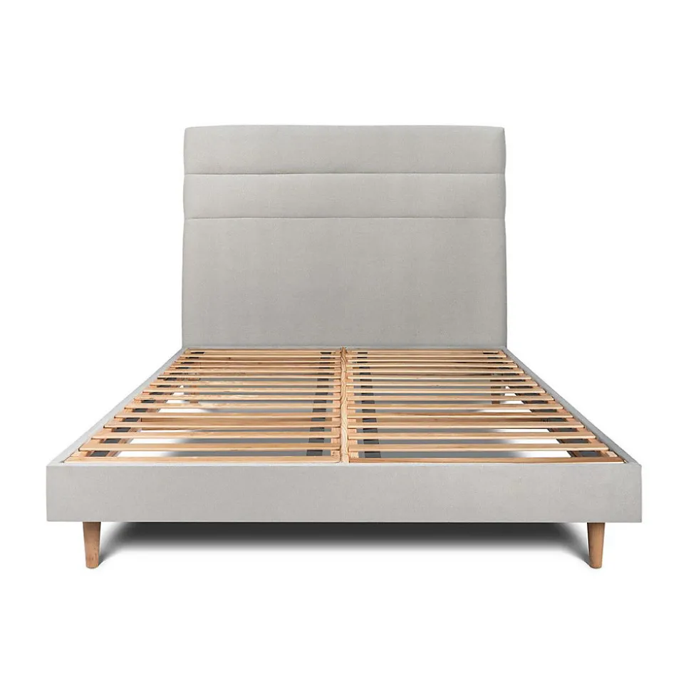 Lit avec tête de lit lignes velours et sommier kit - Lit en bois massif