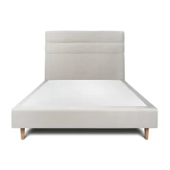 Lit avec tête de lit lignes velours et sommier tapissier - Lit en bois massif