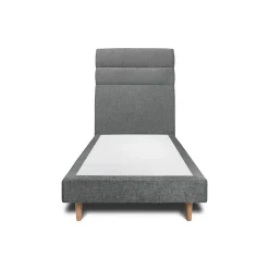 Lit avec tête de lit lignes tissu et sommier tapissier - Lit en bois massif