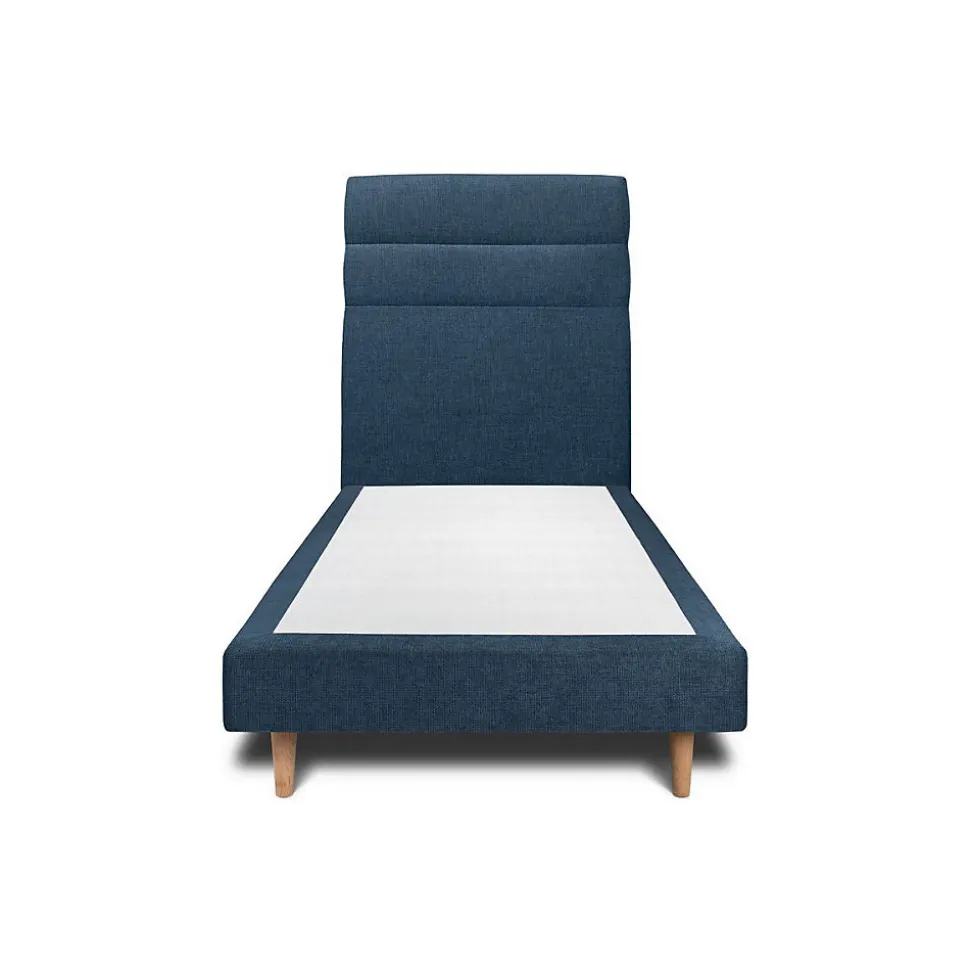 Lit avec tête de lit lignes tissu et sommier tapissier - Lit en bois massif