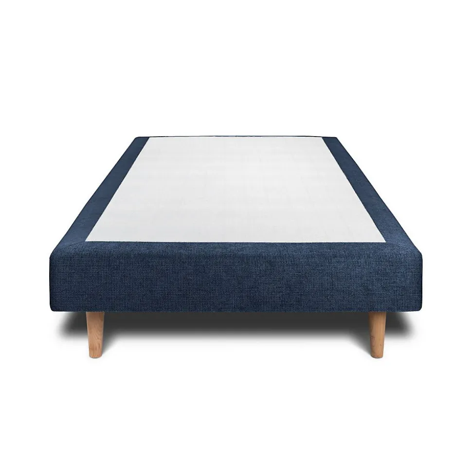 Lit avec tête de lit lignes tissu et sommier tapissier - Lit en bois massif