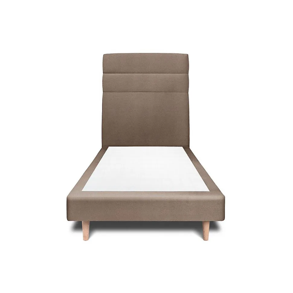 Lit avec tête de lit lignes velours et sommier tapissier - Lit en bois massif