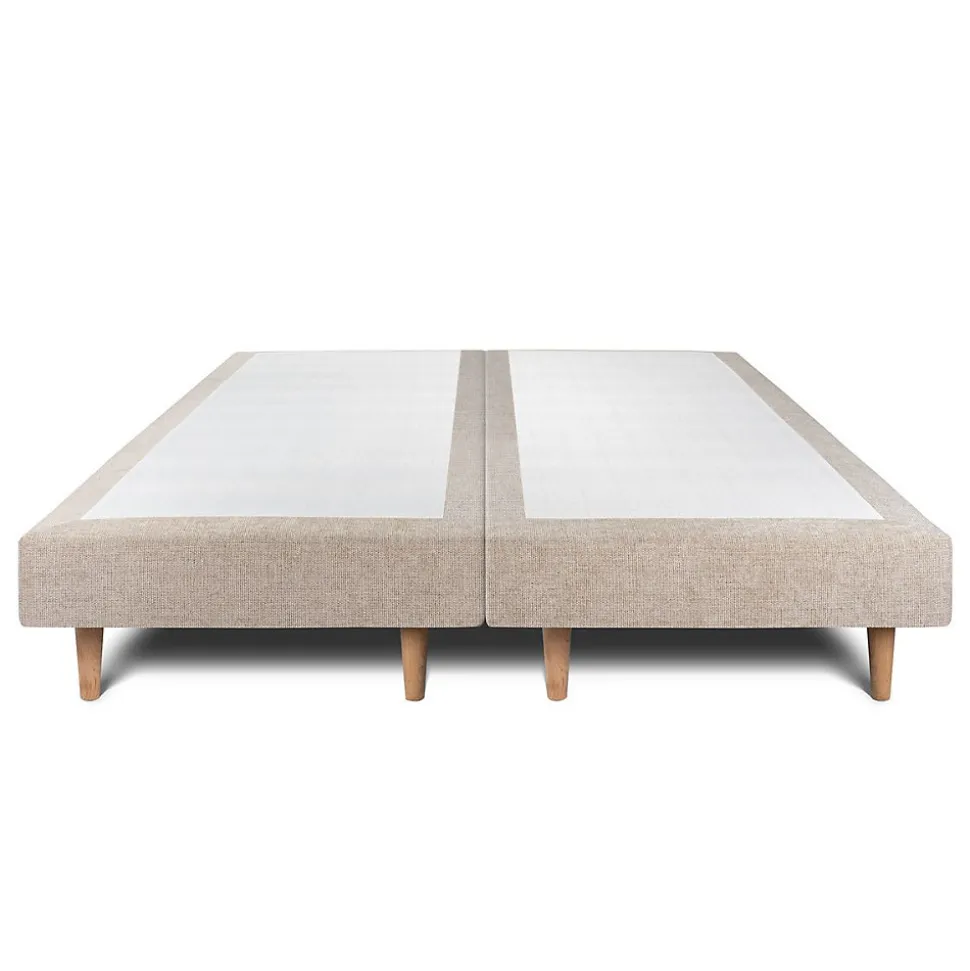 Lit avec tête de lit lignes tissu et sommier tapissier - Lit en bois massif