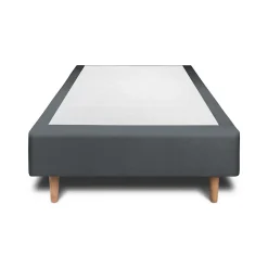 Lit avec tête de lit lignes velours et sommier tapissier - Lit en bois massif