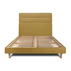 Lit avec tête de lit lignes tissu et sommier kit - Lit en bois massif