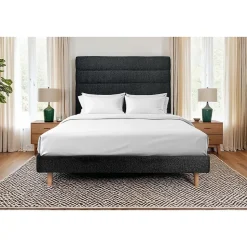 Lit avec tête de lit lignes bouclette et sommier kit - Lit en bois massif