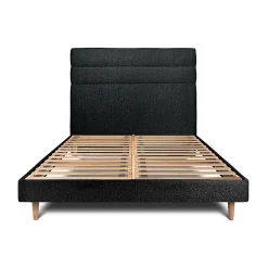 Lit avec tête de lit lignes bouclette et sommier kit - Lit en bois massif