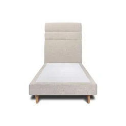 Lit avec tête de lit lignes tissu et sommier tapissier - Lit en bois massif