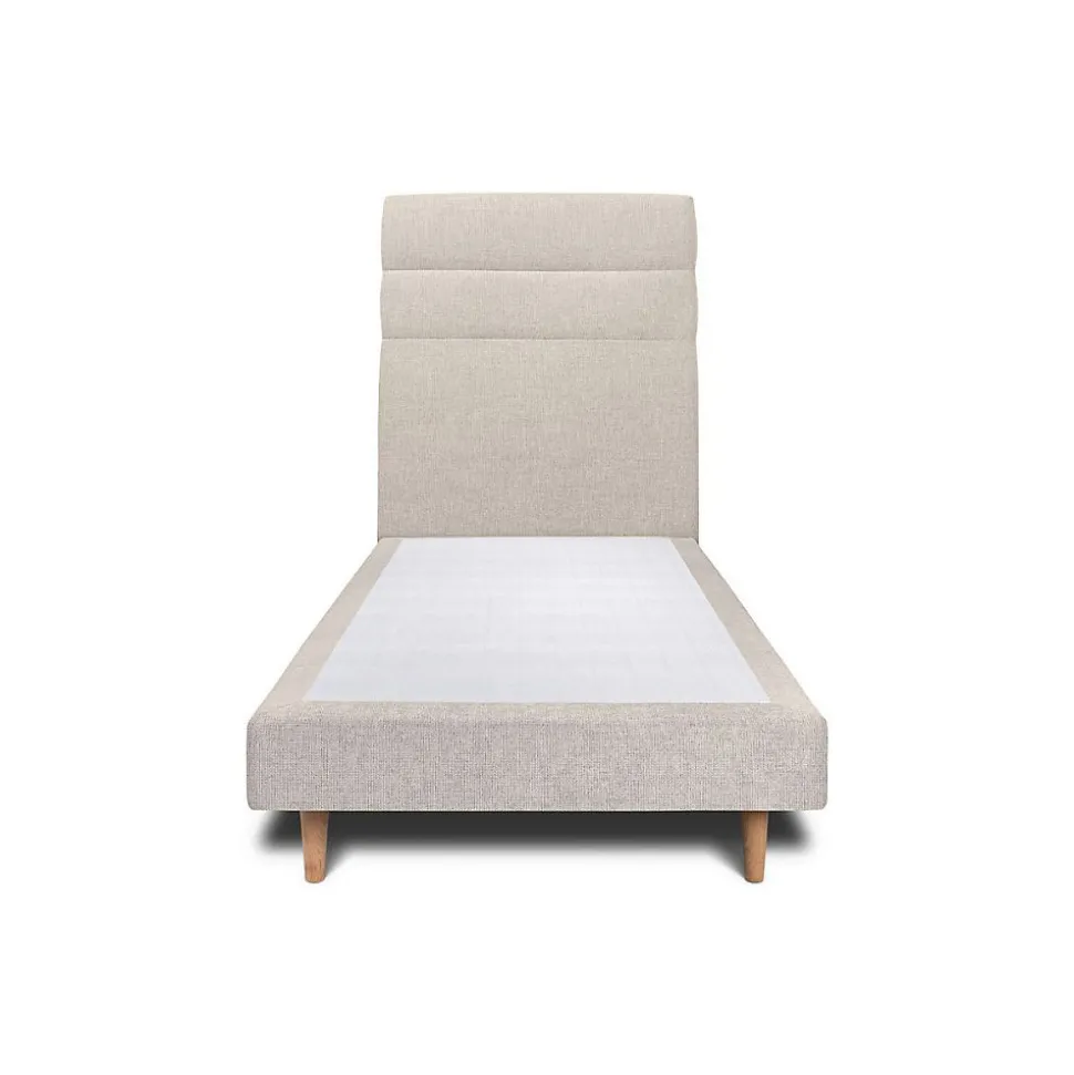 Lit avec tête de lit lignes tissu et sommier tapissier - Lit en bois massif