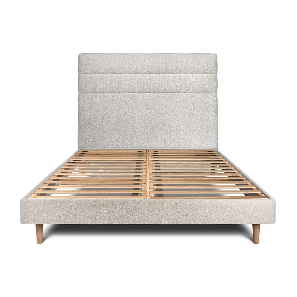 Lit avec tête de lit lignes bouclette et sommier kit - Lit en bois massif