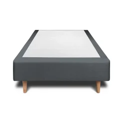 Lit avec tête de lit lignes velours et sommier tapissier - Lit en bois massif